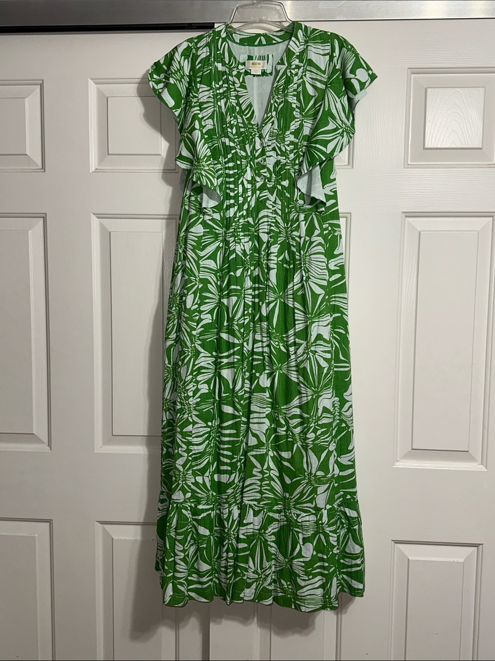 Maeve Green & White Floral Maxi Dress with V-Neck